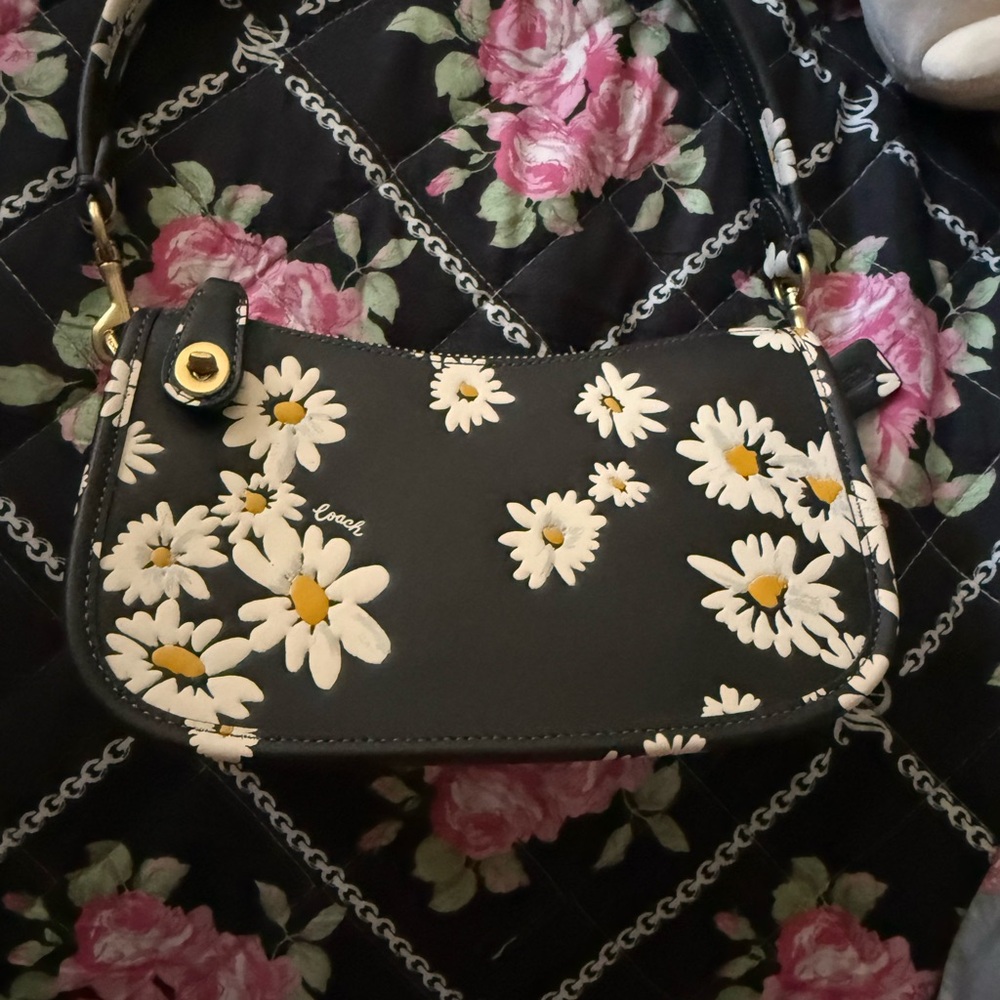 Coach Black and White Floral Shoulder Bag